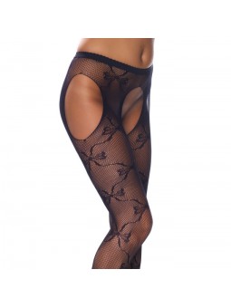 Crotchless Black Fishnet Lace Detail Tights