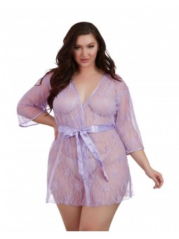 Lace Kimono 3/4 Sleeves with Satin Inset Belt