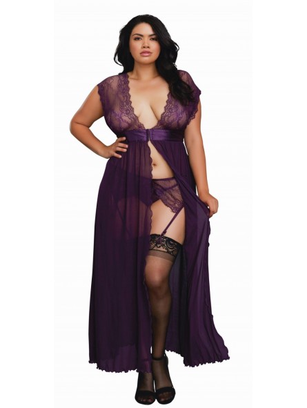 Plus Size 3 Piece Set: Lace Gown, Garter Belt and G-String Plus Size 3 Piece Set: Lace Gown, Garter Belt and G-String