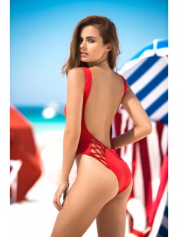 Red Plunge Back Swimsuit With Lattice Detail 6921