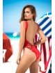 Red Plunge Back Swimsuit With Lattice Detail 6921