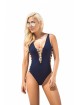 Navy Plunge Lattice Swimsuit