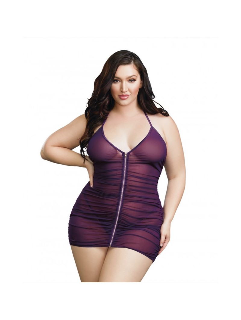 Women's Plus Size Stretch Mesh Chemise with Shirring Details