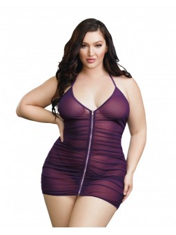 Women's Plus Size Stretch Mesh Chemise with Shirring Details