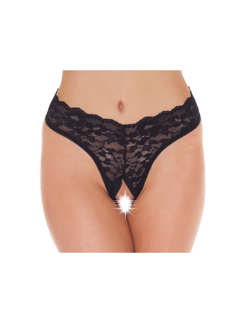 Black Lace Open Crotch G-String