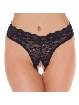 Black Lace Open Crotch G-String