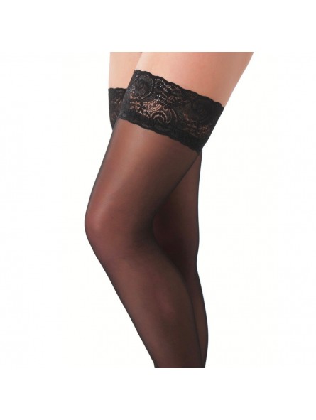 Black Hold-Up Stockings With Floral Lace Top
