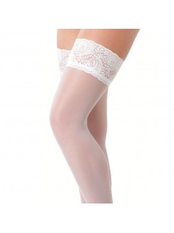 White Hold-Up Stockings With Floral Lace Top