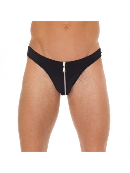 Mens Black G-String With Zipper On Pouch