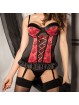 Red and Black floral design lace up front corset