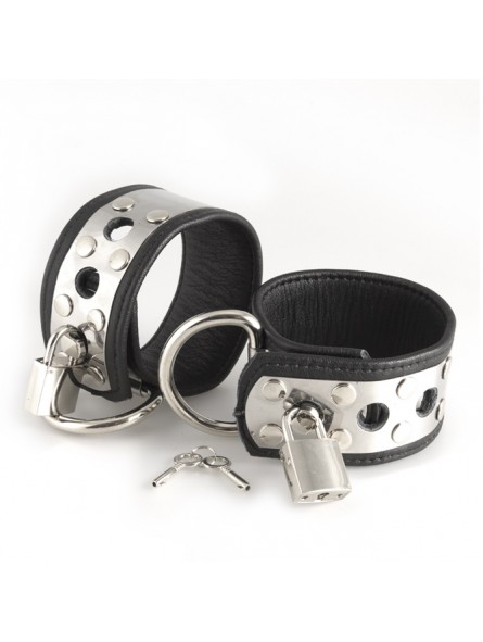 Luxury Leather Wrist Cuffs With Metal And Padlocks