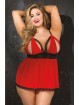 STRETCH KNIT & STRETCH LACE SPLIT CUP BABYDOLL RED