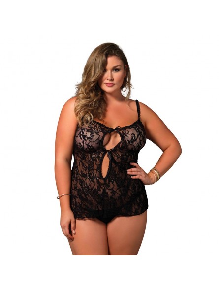 Stretch Lace KeyHole Chemise Plus Size